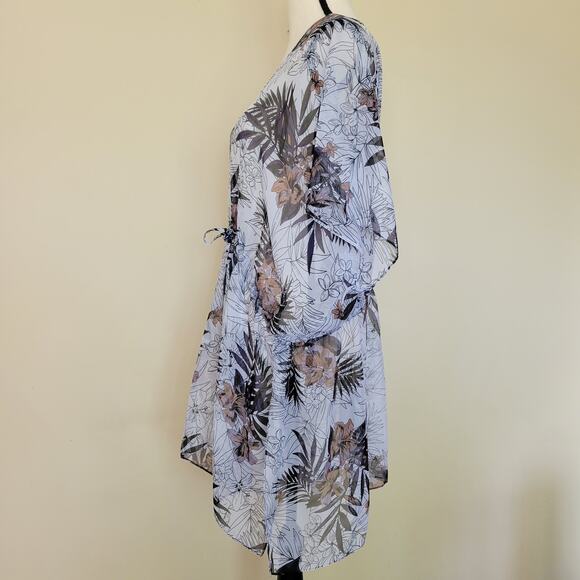 Steve Madden OSFM Adjustable Kimono Wrap Cover Up Sheer Tie Front Tropical Beach - Picture 8 of 14